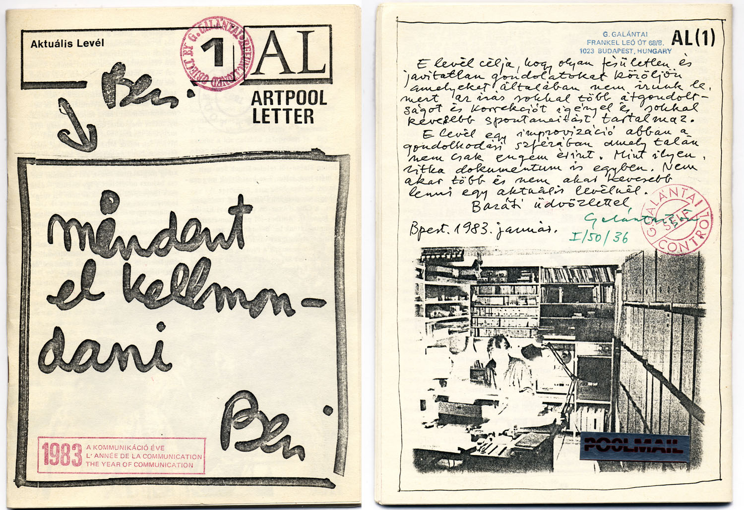 Cover (front and back) of AL 1, January 1983 (the first issue of the samizdat art magazine AL / Artpool Letter).